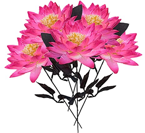 Künstliche Lotusblumen, 38,1 cm, realistische Seide, Kunstblumen, Blumensträuße, künstliche Blumen, Seerose, lange Stiele für Frühling, Ostern, Hochzeit, Party, Dekoration, 6 Stück
