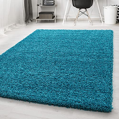 Carpetsale24 Teppich Wohnzimmer Shaggy Flokati Einfarbig Design 60 x 110 cm Türkis - Hochflor Teppich Schlafzimmer Pflegeleicht Super Weich - Flauschiger Teppich Langflor 50 mm Florhöhe Läufer Flur