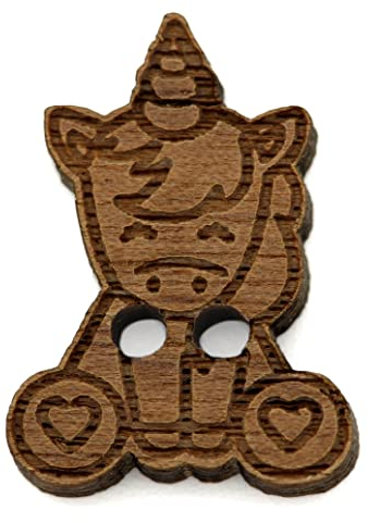 NaturSchatulle Holzknöpfe Motiv Einhorn | 5 Stück Nussbaum 2 Loch Knöpfe Holz DIY Basteln Nähen Schmuckherstellung Annähen Kinderknöpfe
