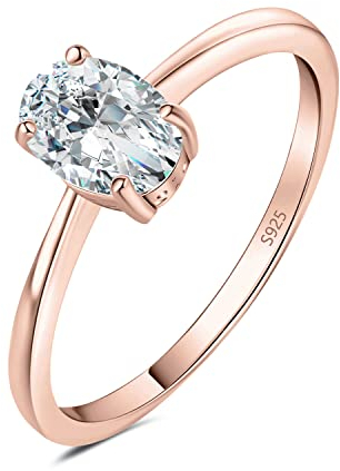 JewelryPalace 1ct Classico Anello Solitario Donna Argento con Cubica Zirconia, Anelli Donna 925 con Pietra a Taglio Ovale, Fede Nuziale in Oro Rosa Anello Fidanzamento Set Gioielli Donna 9.5