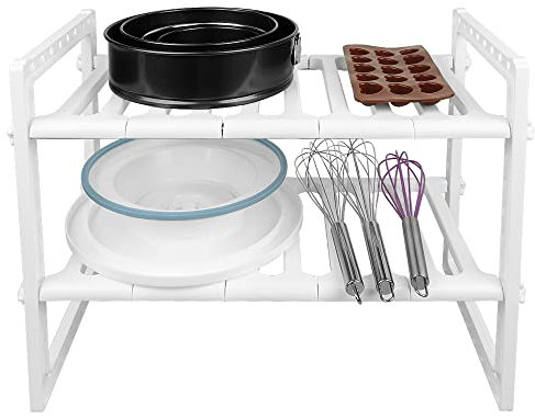 Étagère Rangement Cuisine, Étagere de Rangement Cuisine Fort Pour Rangement sous Évier, Étagère Rangement Multifonctionnel pour Rangement de Cuisine/Salle de Bain/ L’évier (38-70*26*38cm (blanc))