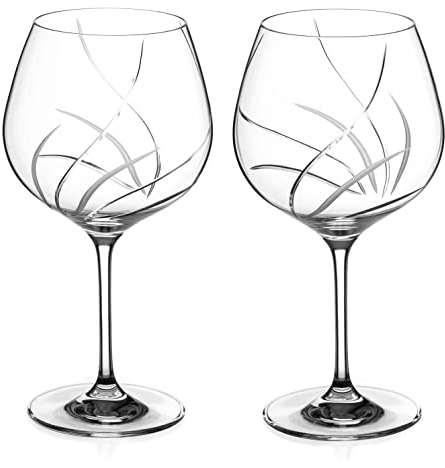 DIAMANTE Gin Copa Glasses Pair 'Meadow' - Hand Cut Crystsal Gin Glasses Set of 2 - Burgundy Gift Box