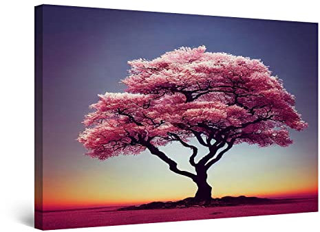 Startonight Impression sur Toile - Tableau Coucher de Soleil Arbre Rose - Grande Tableau Decoration Murale Prêt à Accrocher Peinture Arbres Moderne Grande 80 x 120 cm Idée Cadeau Élégante Originale