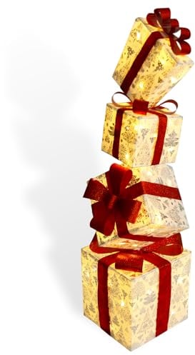 CCLIFE LED Geschenkbox 4er, Netzstecker Weihnachten Weihnachtenbox Beleuchtete Lichterkette Weihnachtsdeko, CushHom
