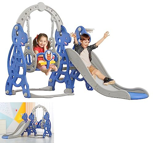UISEBRT Kinder Rutsche Kinderrutsche Schaukel Basketballkorb, 4 in 1 Kleinkinderrutsche, Kletterleiter Kinder Fun-Slide Gartenrutsche Indoor & Outdoor, ab 1 Jahr (4-in-1, Arch)
