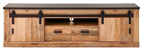 Furn.Design TV-Lowboard in Used Wood hell und anthrazit TV Unterteil in Komforthöhe 201 x 61 cm, Stove