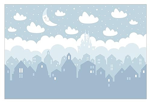 Bilderwelten Fototapete Babyzimmer Sternenhimmel Häuser Mond blau 290x432 cm Vlies-Tapete XXL Smart Wandtapete Wanddekoration Kinder Kinderzimmer