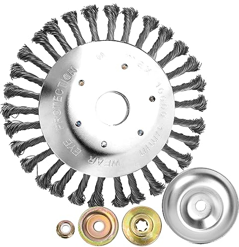 Wisebom 200 x 25,4mmCepillo para Desbrozadora 8 Pulgadas Cepillo Redondo de Rueda Alambre Acero Cabeza Recortadora Accesorios de Jardín Deshierbe Hierbas con 4 Adaptadores