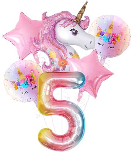 Geburtstag luftballon Einhorn, Einhorn Geburtstag Deko, Einhorn Luftballons Set, Runde Einhorn Geburtstags Luftballon, Einhorn 5 Geburtstag Deko Mädchen Party Dekoration Luftballons