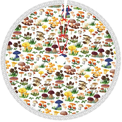 Japanische Malerei Pilz Druck Polyester Weihnachtsbaum Rock Matte für Zuhause Urlaub Partys Weihnachtsbaum Ornamente