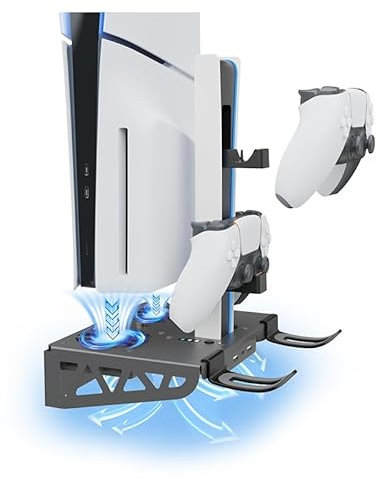 Wall Cooling Fan Bracket For PS5 Slim Console Multifunctional LED Cooling Stand with Controller Charging Station Headset VR Headset Storage Hanger Gamepad Seat Charger