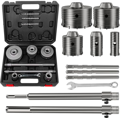 WinGluge Set di Trapano a Testa Cava 30 40 68 80 100 mm, Fresa a Tazza Carotatrice Con Adattatore SDS, per Calcestruzzo, Muratura e Cemento