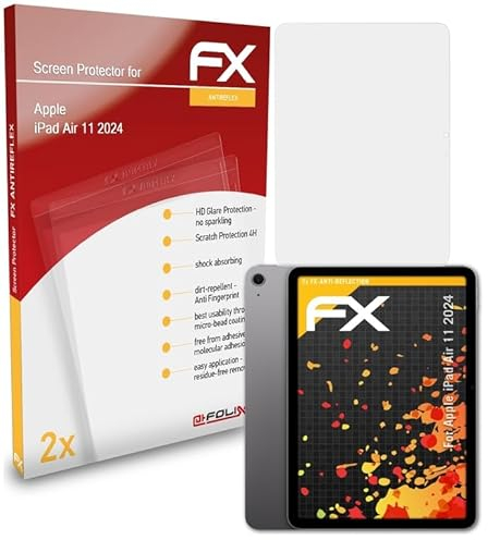 atFoliX Displayfolie kompatibel mit Apple iPad Air 11 2024 Schutzfolie, entspiegelnde und stoßdämpfende FX Folie (2X)