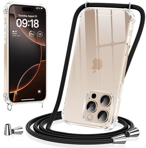 Vauki handyband für iPhone 16 Pro Max Hülle mit Band Handyhülle Silikon Transparent zum Umhängen Stoßfest mit Kordel Necklace Schnur TPU Bumper Case für iPhone 16 ProMax 6.9 Zoll
