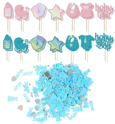 28 Pièces Inserts, 1 Paquet De Confettis, Décoration De Gâteau De Baby Shower, Décoration De Gâteau Garçon Ou Fille, Décoration De Cupcake De Baby Shower