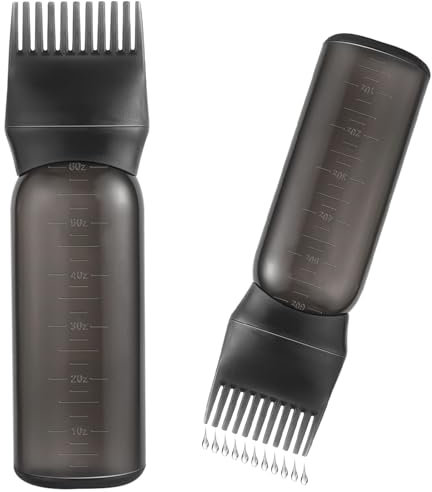 FXSPLCZ Aplicador de aceite de botella de peine de raíz para tinte de cabello, aplicador de aceite para el cabello con escala graduada, 6 onzas (negro)
