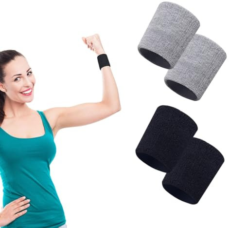 2 paia di braccialetti sportivi che assorbono il sudore, braccialetti fitness per uomo e donna, braccialetti sportivi in morbido cotone ispessito, adatti per tennis, ginnastica, calcio