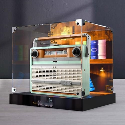 Espositore in acrilico per Lego 10334 modello radio vintage, scatola trasparente antipolvere, compatibile con kit di costruzione Lego 10334 (modello non incluso) (stile sfondo)