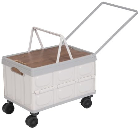 fennnds Faltbar Einkaufsroller bis 55L/35KG Einkaufstrolley Klappbar mit Griff, Deckel und 4 Universal Rollen, 52x36x29cm, Fahrbare Transportkiste Transporttrolley Ideal für Einkauf & Camping, Grau