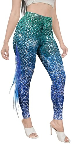 Leggins Meerjungfrau,Meerjungfrau Kostüm Damen,Cosplay Meerjungfrauen Leggings Glänzend Leggings mit Fischschuppen High Waist Slim Fit Hose Pants Faschingskostüm Karneval Kostüm für Karneval Cosplay