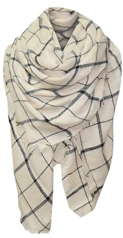 Schultertuch FüR Damen GehäKelt Damen-Winter-bunter karierter warmer weicher Schal-Schal-Imitat-Schal 𝐄sprit Schal Damen (White, A)