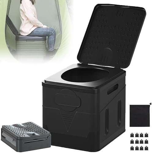PLABNK Mobile Toilet Foldable- with Garbage Bags, Portable Toilet, Load:100kg, Waterproof, Reusable, Handles/Easy Carrying, with Fold Button, for Travel, Outdoor Camping, Traffic Jams,Black