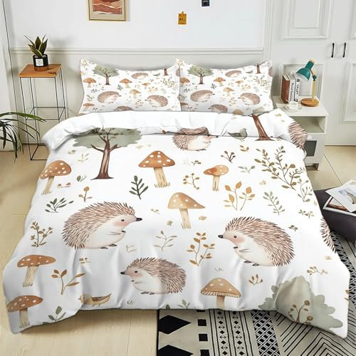 Bettwäsche 180x200 cm Cartoon-Zeichnung Igel 3D Bedruckte Bettbezug Einfache Pflege 3-Teiliges Bettwäsche Set Polyester Baumwolle mit Reißverschluss und 2 Kissenbezug