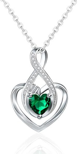 Mesovor Silber Unendlichkeit Herz Kette für Damen, Halskette mit Anhänger aus Plattiert Sterlingsilber mit Zirkonia, Schmuck Geschenke (Grün)