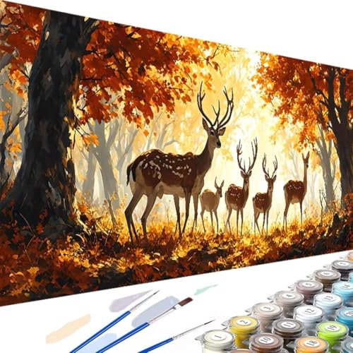 Paint by Numbers Animal, Deer Paint by Numbers for Adults Beginner, DIY Acrylic Pigment Drawing Paintwork, Paint by Numbers Kits with Paints and Brushes for Home Wall Decor 70x140cm Without Frame 4-0
