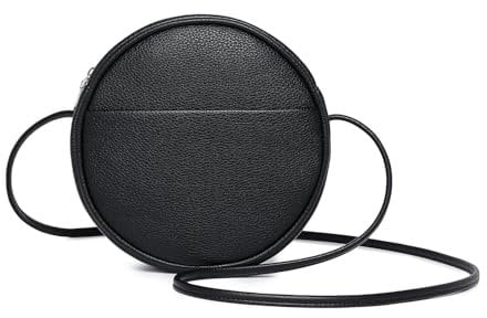 YONBEN Circle Crossbody Bag für Damen, PU, Geldbörse mit Reißverschluss, verstellbare Knoten-Schultergurte, Pu/Schwarz