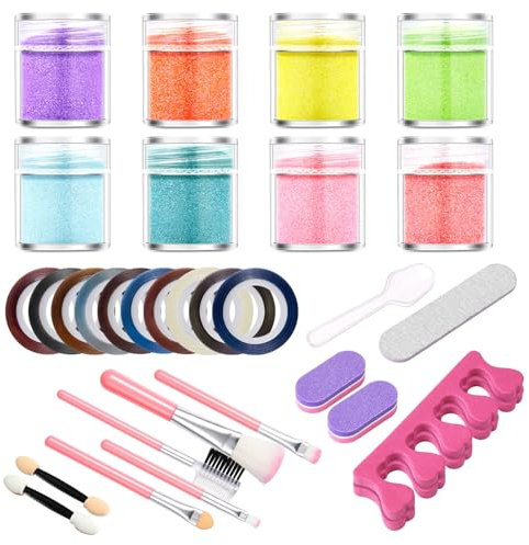 Nails Art Kit de pinceaux pour ongles avec lime à ongles, paillettes, poudre, ongles