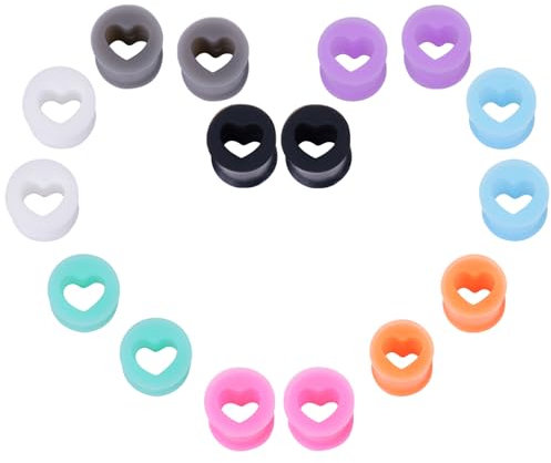 GoPaw Écarteur D'orielle en Silicone, 8 Paires Souple Piercing Plug Tunnel, Silicone Bouchons D'oreille Tunnels en Forme de Coeur Strech Élargisseur D’oreille Tunnel pour Homme Femme 4-14mm (10mm)