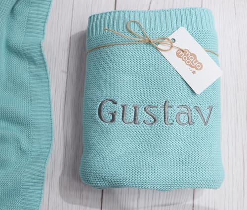 ★ Kuschelige Babydecke aus Bambus & Baumwolle ★ Mit Namen Bestickt ★ Geschenk zur Geburt & Babyshower ★ (Minze, 100 x 80 cm)
