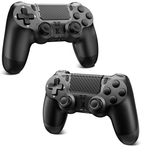 Suoxiom Wireless Controller for PS-4, Game Controller for PS-4/Pro/Slim/PC, Bluetooth Gamepad Joystick with Dual Vibration Touch Panel, Upgraded Six-Axis Sensor, 3.5mm Audio Jack (BLACK-2PCS)