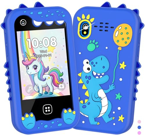 Kids Smart Phone Toys, 4 5 6 7 8 Year Old Boys Girls Christmas Birthday Gifts for Kids, Phones Toys with Dual Camera, Games, Music Touchscreen Toddler Learning Toys, Travel Toy, 8G SD Card Blue
