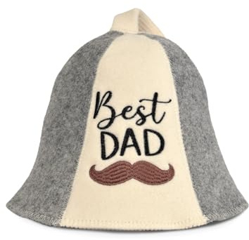 Saunahut für Damen und Herren aus Filz - Best Dad – Weißer Saunahut für Herren und Damen aus 100 Prozent Natürlichem Wollfilz – Saunamütze mit Stickerei – Hitze-Schutz – Inkl. Sauna E-Book