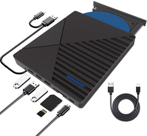 EOKEKE External CD DVD Drive, Slim CD DVD Rw Reader Disk Drive Portable DVD Player, USB 3.0 and Type-C Optical DVD Drive ROM Burner Rewriter for Laptop PC Mac OS MacBook Windows 10/8/7/XP/Linux