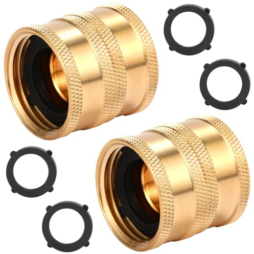 2 Pack Garden Hose Adapter, 3/4 Inch Solid Brass Hose Connectors, Hose Connector with 2 Extra Washers (Female to Female)