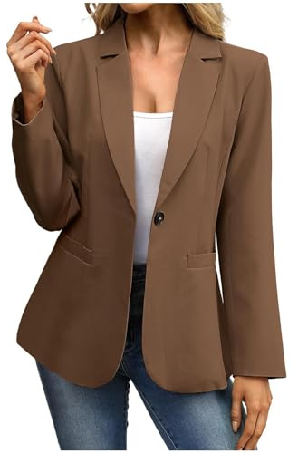Blazer Damen Elegant Anzug Sportlich Sakko mit Taschen Business Outfit Büro Anzüge mit Knopf Arbeitsanzug Einreihiger Blazer Arbeit Longblazer Einfarbig Damenblazer Frauen Jacke Formell Strickjacke
