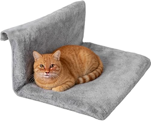 Cat Bed for Heaters, Cat Heating Lounger with Cuddly Plush Cover, Cat Hammock Heating, Cuddly Cat Heating Lounger, Heating Lounger Cats for All Radiators (Grey)