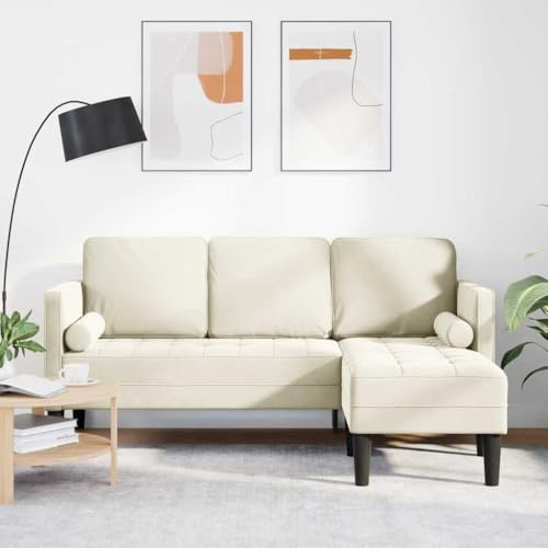 Mandloder Wasserdichtes 3-Sitzer Ecksofa, L-förmig aus Samt, Cremefarben, 173x131x67cm, Modernes Design für Wohnzimmer, Terrasse & Garten