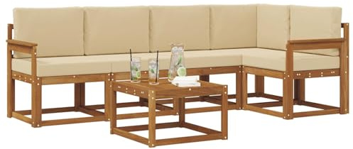 vidaXL Outdoor-Sofagarnitur mit Kissen 6 pcs Natur und Beige, Cooles Garten-Sofa, modernes Outdoor-Eckmöbel, langlebige Terrassen-Sitzgelegenheit, gemütliches Lounge-Set für die Terrasse