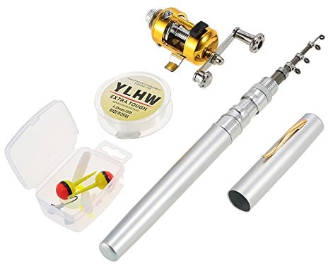 Lixada Mini Angel Reel Combo Kit, Pen Angelrute + Fishing Wheel + Angelschnur + Weiche Köder + Hooks