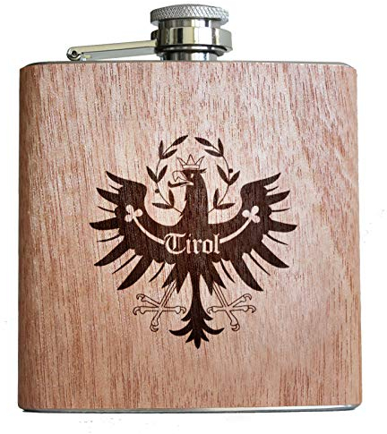 Tirol Holz Flachmann 6oz. Mit Tiroler Adler Gravur Geschenk Idee Freund Männer Frauen Jäger