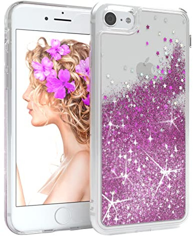 EAZY CASE Hülle kompatibel mit iPhone SE (2022/2020) / iPhone 8/7 Schutzhülle mit Flüssig-Glitzer Handyhülle, Schutzhülle, Back mit Glitter Flüssigkeit, aus Silikon, Transparent/Durchsichtig, Pink