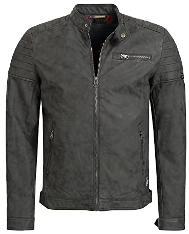 Indicode Herren Manuel Lederjacke aus Leder-Imitat | Motorradjacke Bikerjacke für Männer Dk Grey L
