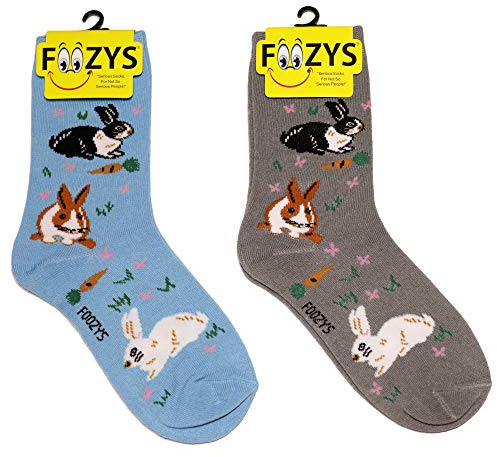 Foozys Damen Crew Socken | Hasen süße Bauernhoftier Neuheit Socken | 2 Paar