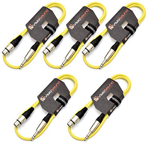 VisioSound 5 x Female XLR to 6.35mm Stereo TRS Jack Lead/Balanced Signal/Audio Patch Cable (Yellow, 1m, Pack of 5)