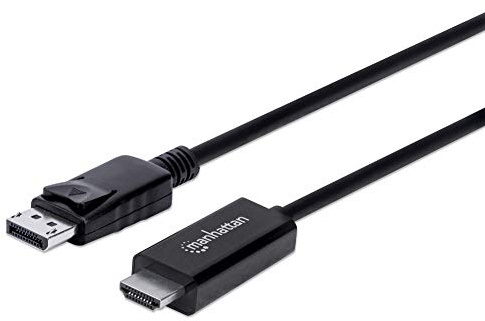 Manhattan DisplayPort 1.2 to HDMI Cable, 4K@60Hz, 3m, Male to Male, DP With Latch, Black, Not Bi-Directional, Three Year Warranty, Polybag