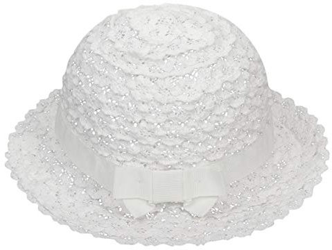 ANIMQUE Cappello da Sole Cotone per Bebè Cappello Lavorato a Maglia Traforato in Pizzo Cappelli Principessa Super Morbidi Ragazze Cappello Estivo Carino Secchiello, Bianco 52cm